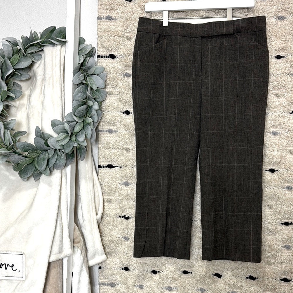 Tahari brown Plaid Cropped wide leg trouser Pants size 8